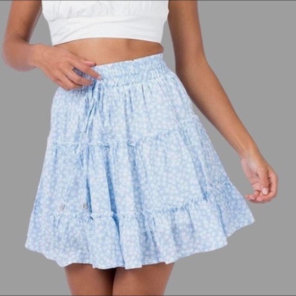 Princess Polly Meltem Baby Blue Floral Tiered Skirt dainty girly spring summer 6 - Picture 5 of 10